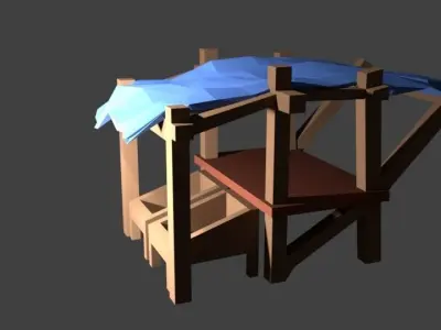 Low poly Market wooden structure with roof Low-poly 3D model