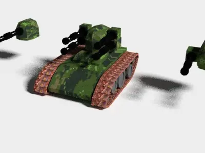 Low poly Gatling Tank Low-poly 3D model