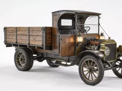 Vintage Industrial Steam Era Flatbed Truck 3D Model Low-poly 3D model