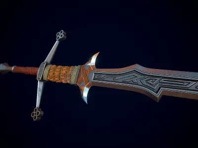 Fantasy Nordic Sword Low-poly 3D model