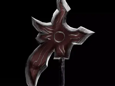 Stylized Long Handled Battle Axe  Game Ready Low Poly Weapon Free low-poly 3D model