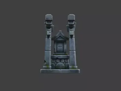 Mossy Stone Shrine Gate Low-poly 3D model