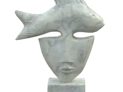 Fish face marble statues Low-poly 3D model