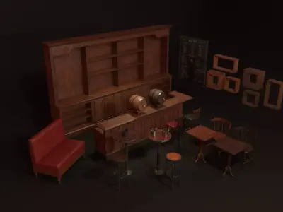 Vintage Bar Props Low-poly 3D model