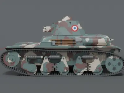Low Poly Cartoon Renault R35 Tank Low-poly 3D model