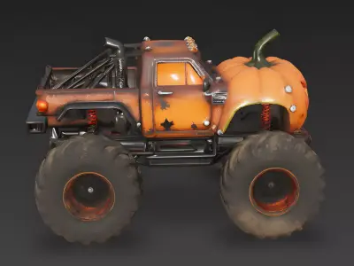 Realistic Halloween Pumpkin Monster Truck 3d model Low-poly 3D model