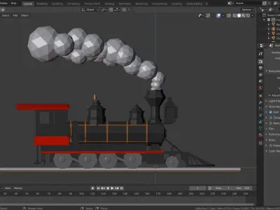 Low Poly Train steam locomotive with smoke Low-poly 3D model