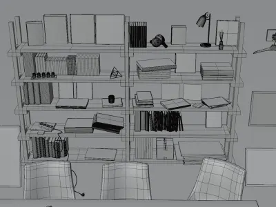 Recreational Art Room with Furniture and Library 3D model
