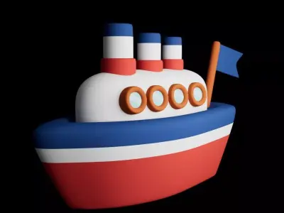 Stylized Cruise Ship Cartoon Cute  Ship  Low-poly 3D model