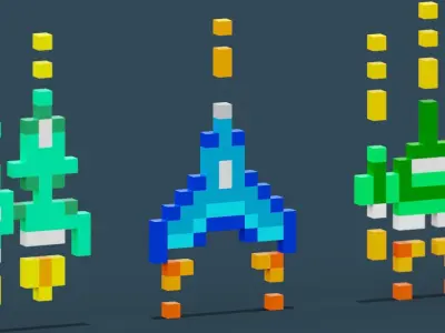 Pixel Spaceship Pack Low-poly 3D model