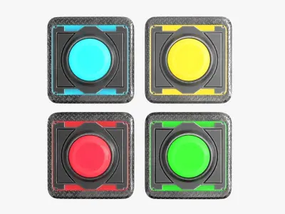 Push Button Neon 4 color 3D Low-poly 3D model