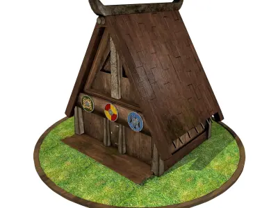 Wooden Viking House Game Ready Low-poly 3D model