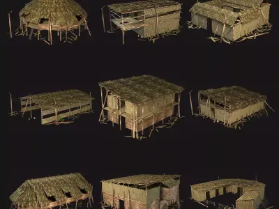 JUNGLE SWAMP HOUSE BUILDING COTTAGE HUT AAA COLLECTION Low-poly 3D model