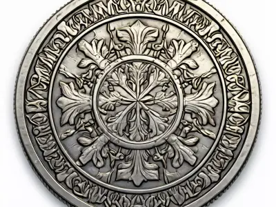 Ornate Silver Coin 3D Model Low-poly 3D model