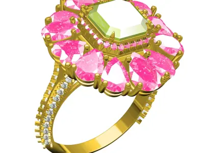 Antique Octagon Diamond Pear Cluster Cocktail Ring 3D print model