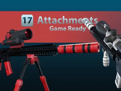 M4 - 17 Attachments - 15 Skins Vol-00 -Game Ready- Free Free low-poly 3D model