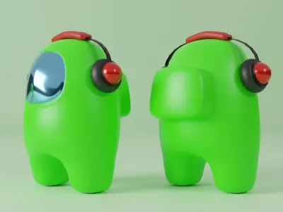 Among Us Light Green with Headphone 3D model