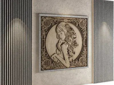Classic Decorative Wall Panel Woman Relief Low-poly 3D model