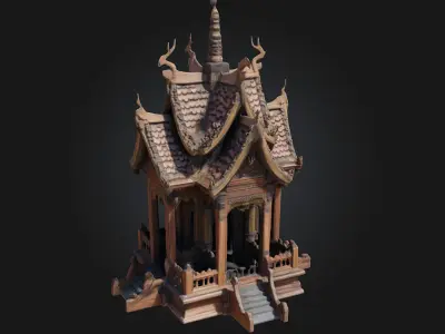 Wooden Temple Model  A Sacred Structure of Natural Harmony 3D model