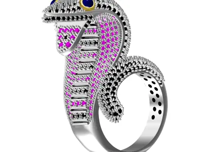 Antique Colorful Diamond Snake Hip Hop Ring 3D print model