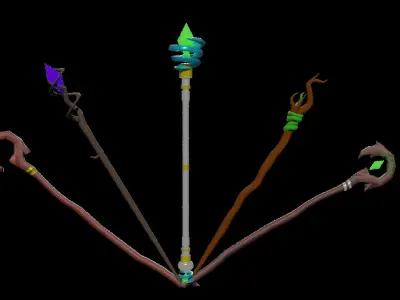 Magical Staffs Basic Pack Free low-poly 3D model