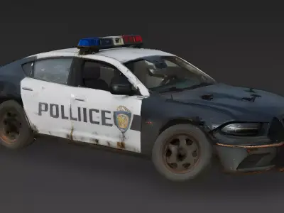 Patrols End Ruined Police Cruiser 3D Model Low-poly 3D model