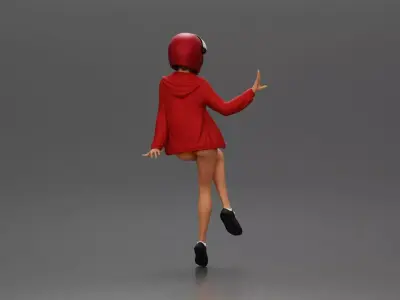 woman in Red Jacket and Helmet Sitting on the Motorbike 3D print model
