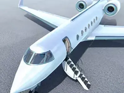Business jet - aircraft with interior Low-poly 3D model