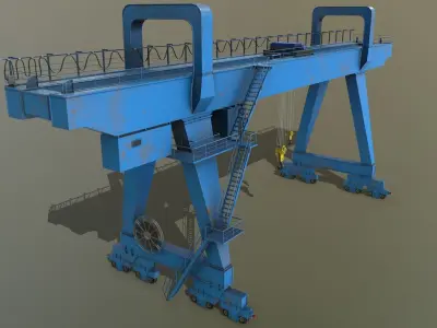 PBR Double Girder Gantry Crane V2 - Blue Light Low-poly 3D model