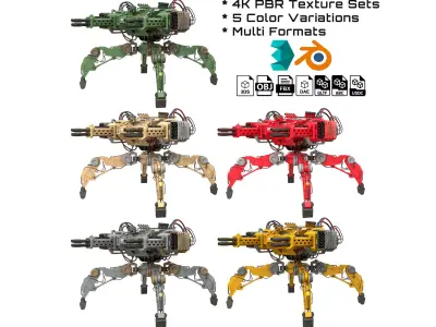 Walking Turret Concept-1-All Colors 3D Model Pack