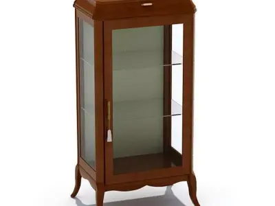 Wood Cabinet With Glass Shelves 3D model