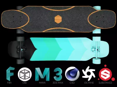 Rigged Longboard - Factory New Low-poly 3D model