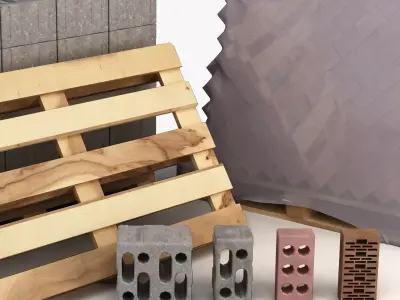 Set of bricks of different sizes and materials Low-poly 3D model