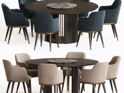 Dining Set table with four chairs velvet 3D model