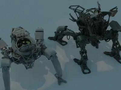 Sci-fi Mecha And Military vehicles Pack Low-poly 3D model