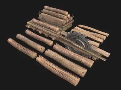 Sawmill Mechanism with Storage Low-poly 3D model