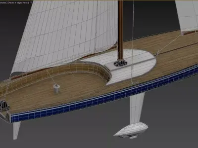 Classic Wooden Sailing Yacht Vintage Sloop 3D model 3D model