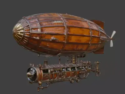 Stylized 3D Steampunk Command Airship Low-poly 3D model