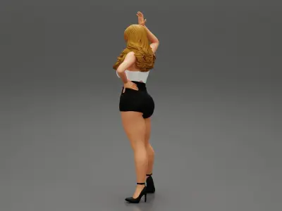 beautiful sexy woman in white bra short and heels 3D print model