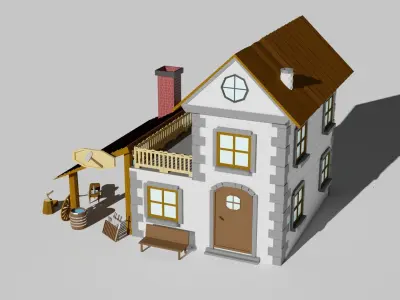 Low poly forge pbr game ready house with porch Free low-poly 3D model