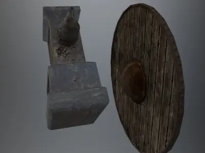 Fantasy warhammer and shield Free low-poly 3D model