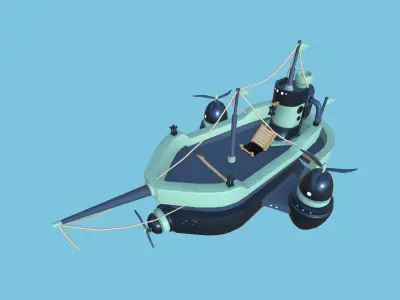 Cartoon Airship 09 - Blue Camouflage - Low Poly Ship Low-poly 3D model