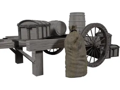 Wooden cart 2 3D model