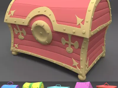 Set of cartoonish chests ancient antique stylized retro Low-poly 3D model