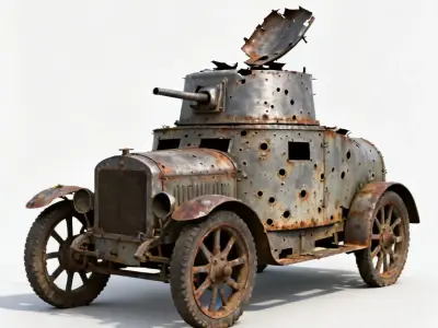 WWI Lanchester Armored Car Ruin 3D Model 3D Model Low-poly 3D model