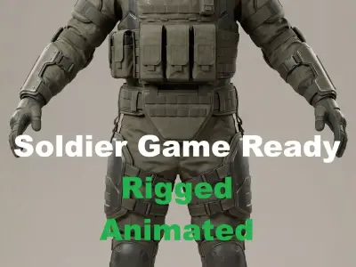 Soldier 3D model Game ready rigged with animation 3D model Low-poly 3D model
