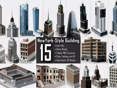 15 Newyork Building Collection-lowpoly 3D Model Low-poly 3D model