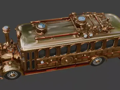Stylized 3D Steampunk Vintage Passenger Bus Low-poly 3D model