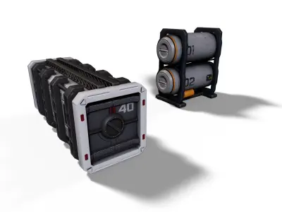 Sci-Fi Container and Energy Tank Low-poly 3D model