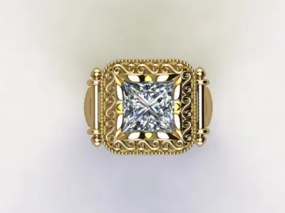 10070 gold ring with diamond in center 3D print model
